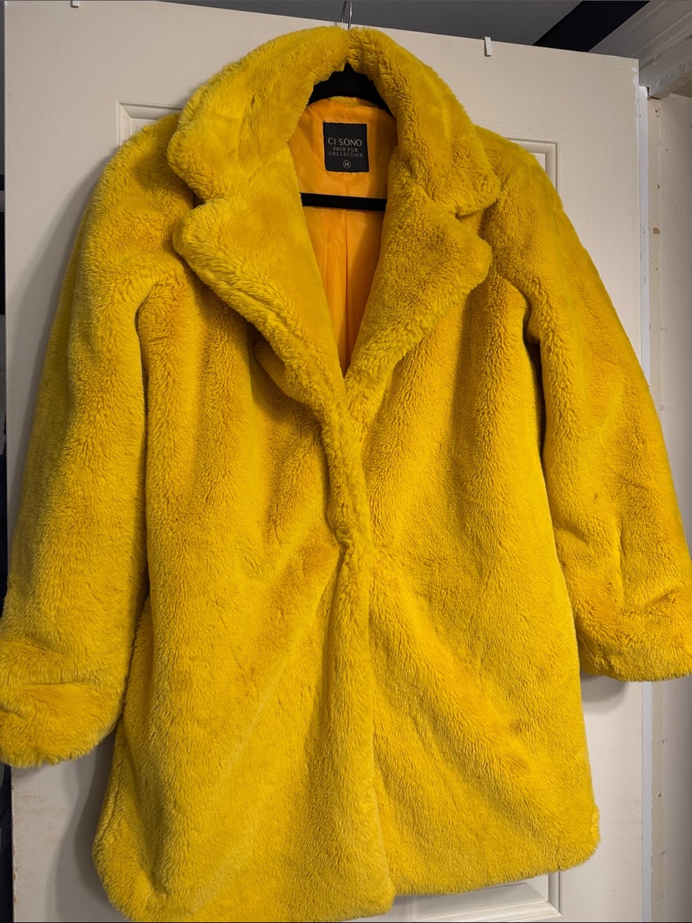 Ci Sono Bright Yellow Faux Fur Teddy Coat